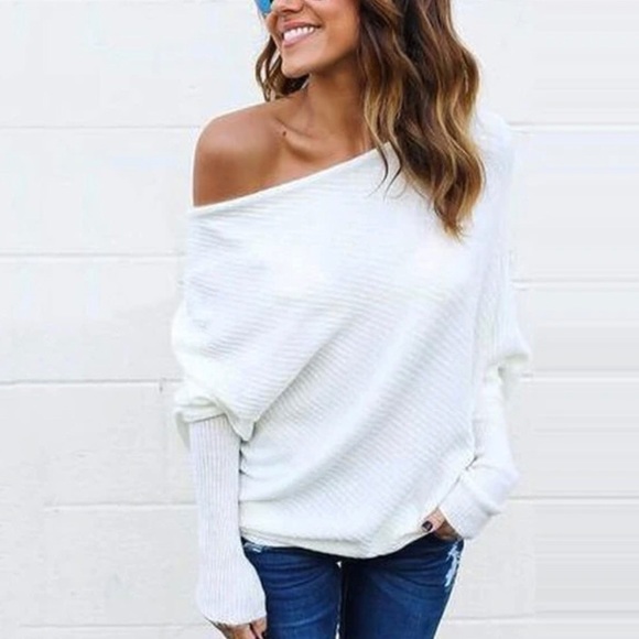 Sweaters - White Off the Shoulder Pullover Sweater